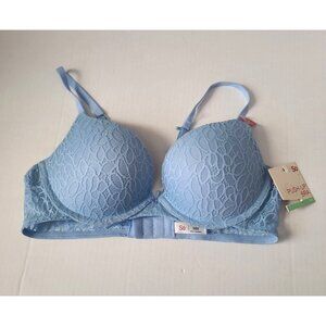 SO Intimates Convertible Lace Push-Up Bra Juniors 38C Blue Plunge Padded NWT